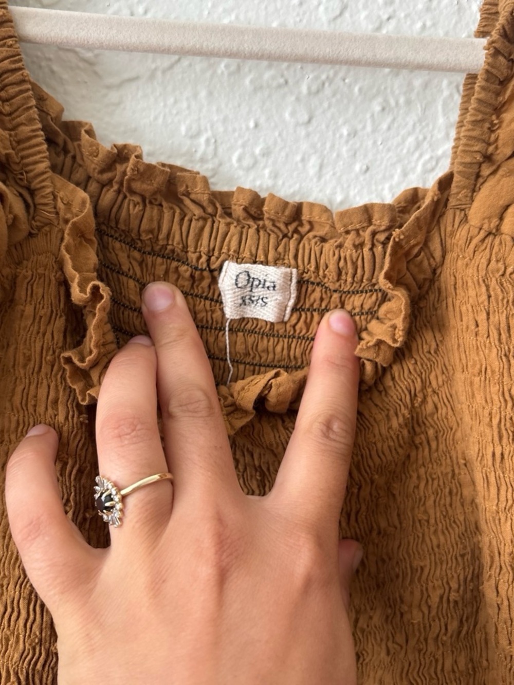 Opia Rust Smocked Midi Dress with Puff Sleeves - Picture 3 of 5